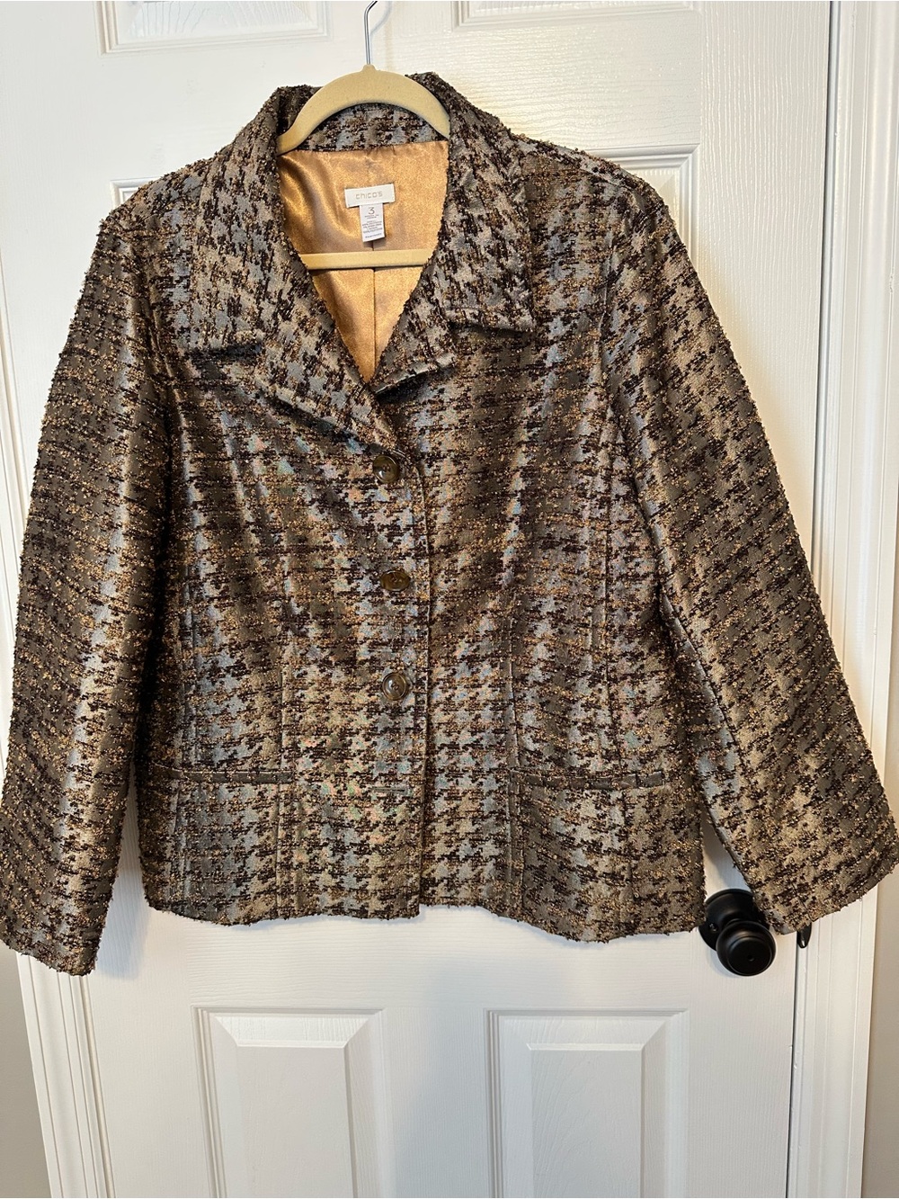 Chico’s Woven Metallic Houndstooth Jacket - Brown